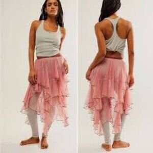 Free People Net Godet Half Slip Midi Skirt Pink Sheer Tulle Ruffled Size M Y2K